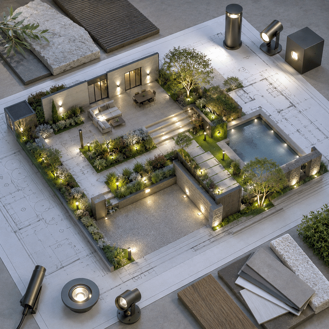 Paquete de Diseño de Iluminación de Exterior y Jardín