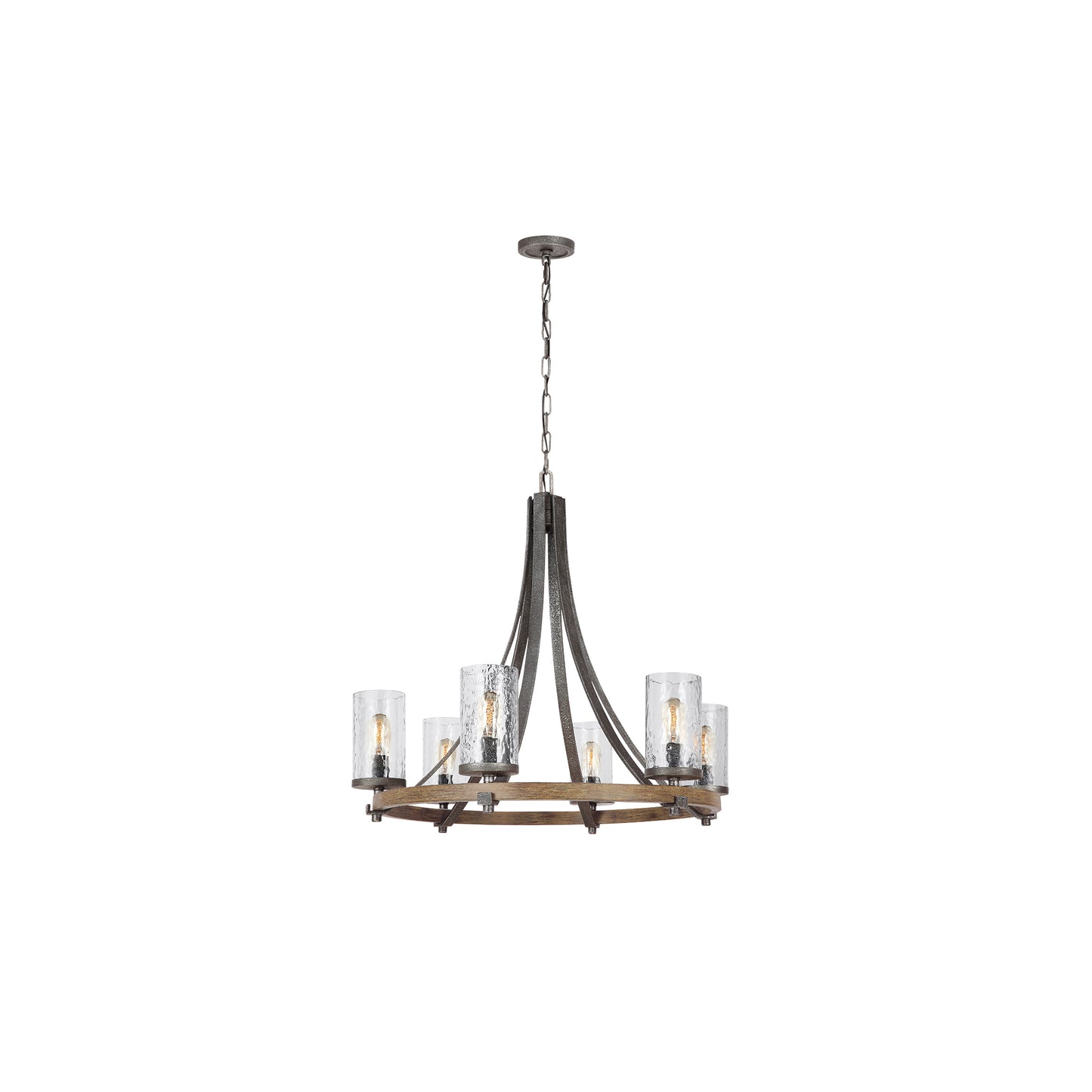 Angelo 6-Light Chandelier in Distressed Weathered Oak & Slate Grey Metal