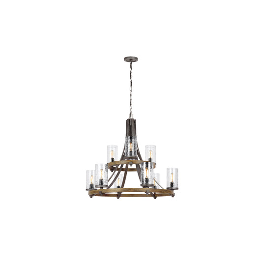Angelo 9-Light Chandelier in Distressed Weathered Oak & Slate Grey Metal