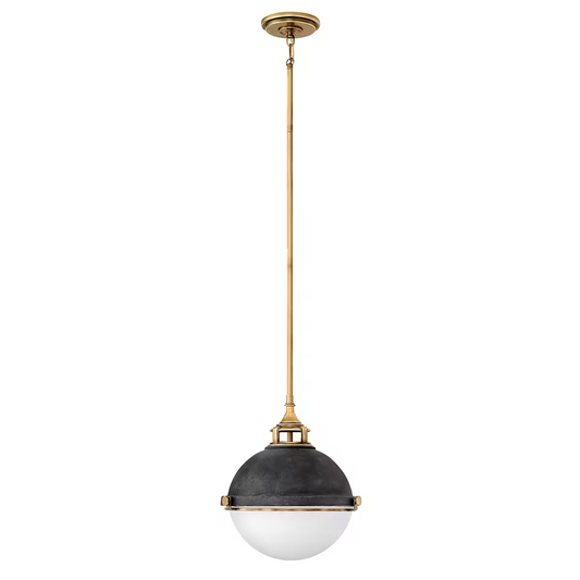 Fletcher 2-Light Pendant in Aged Zinc & Heritage Brass