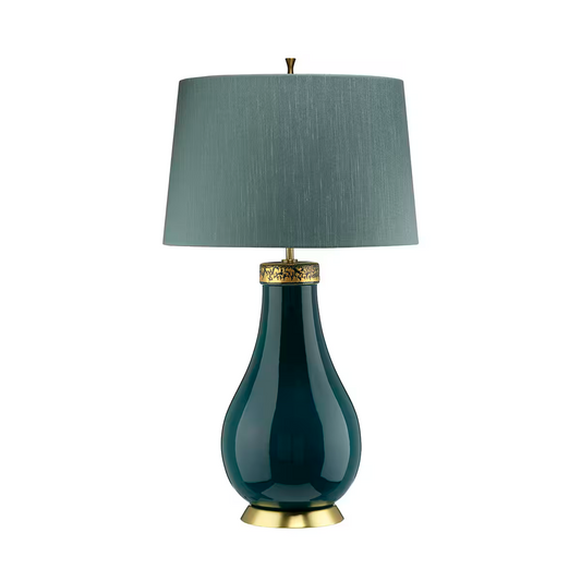 Havering 1-Light Table Lamp in Azure-Turquoise & Aged Brass