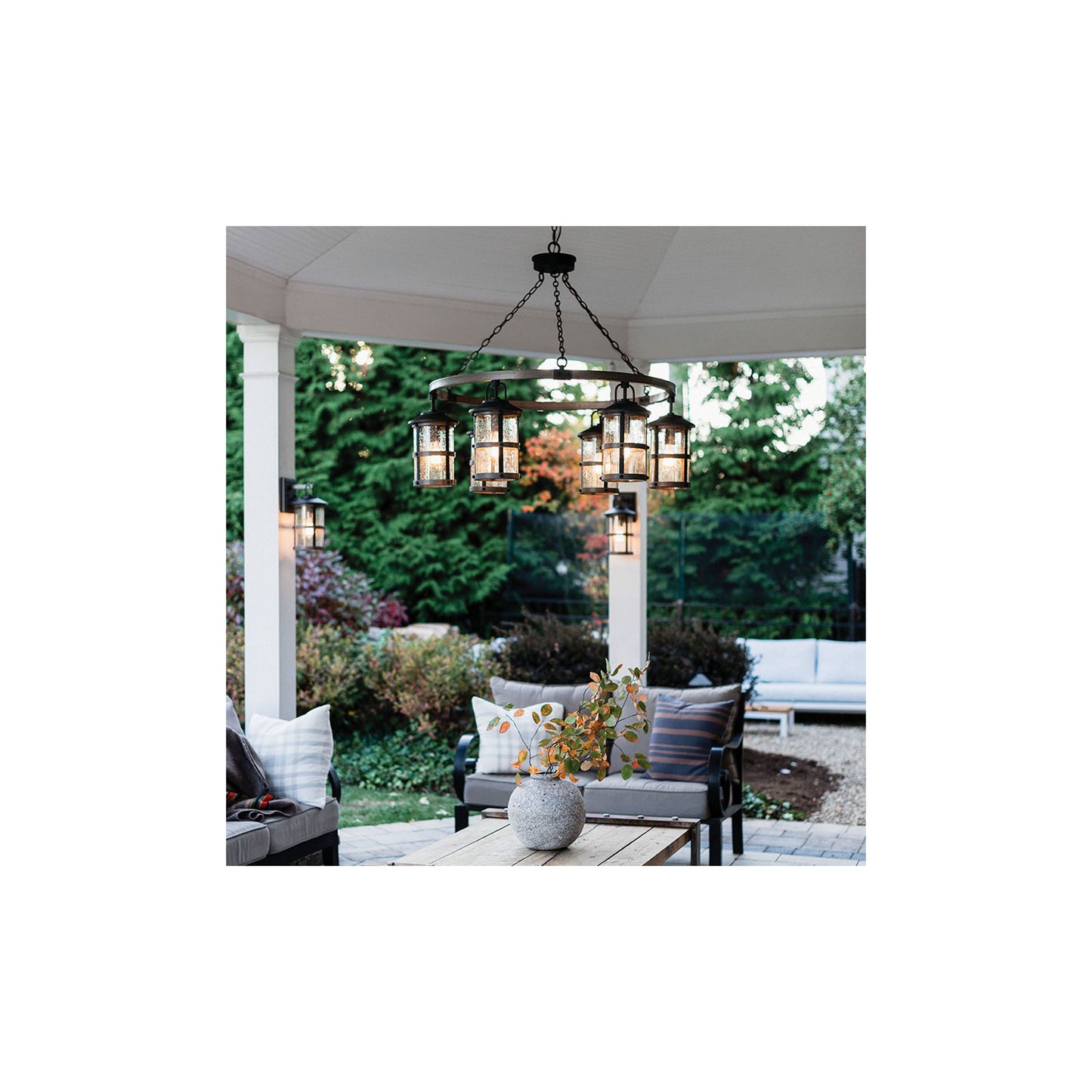 Lakehouse 6-Light Outdoor Chandelier in Aged Zinc with Driftwood Grey