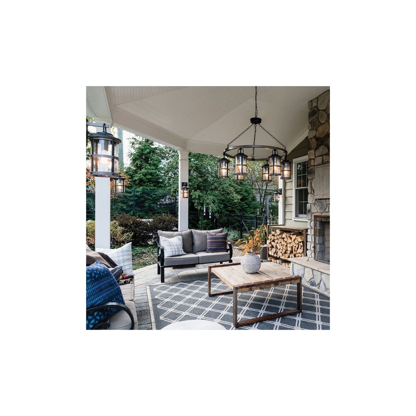 Lakehouse 6-Light Outdoor Chandelier in Aged Zinc with Driftwood Grey