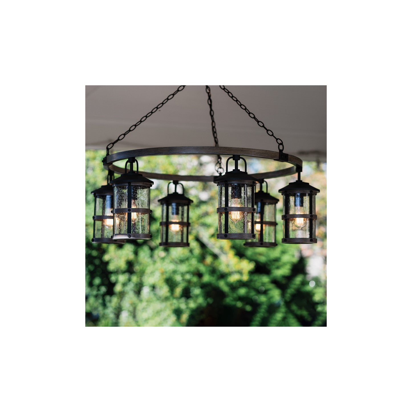 Lakehouse 6-Light Outdoor Chandelier in Aged Zinc with Driftwood Grey