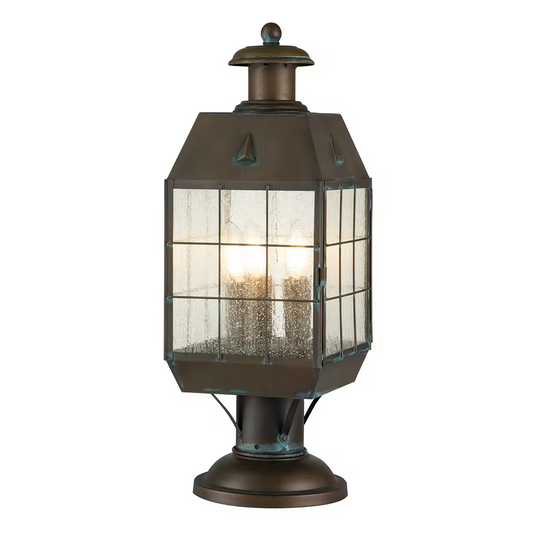 Nantucket 3-Light Large Pedestal Lantern in Aged Brass