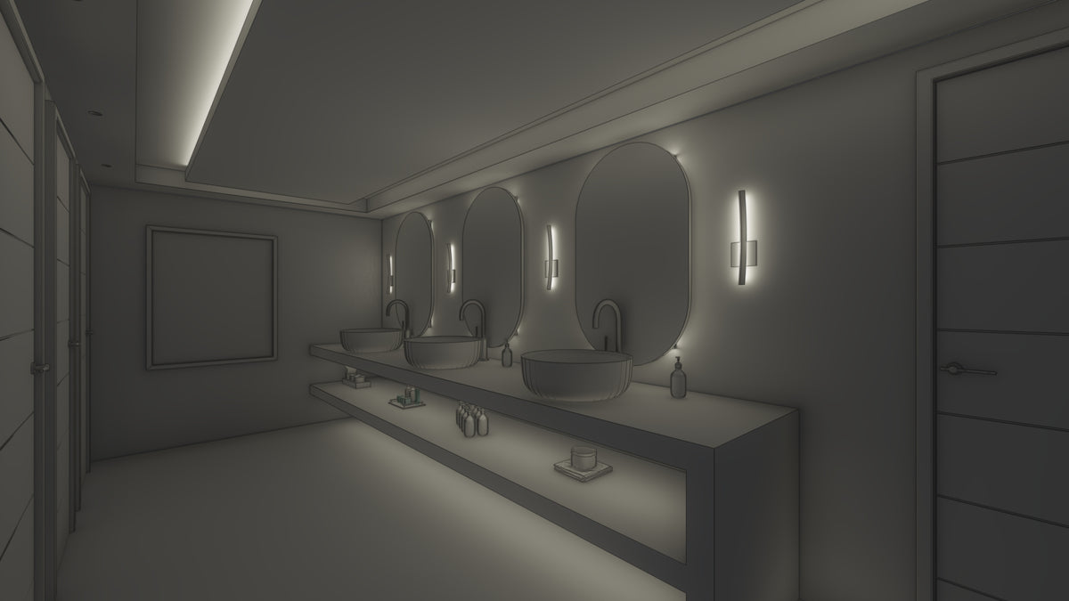 Accent heavy restroom design