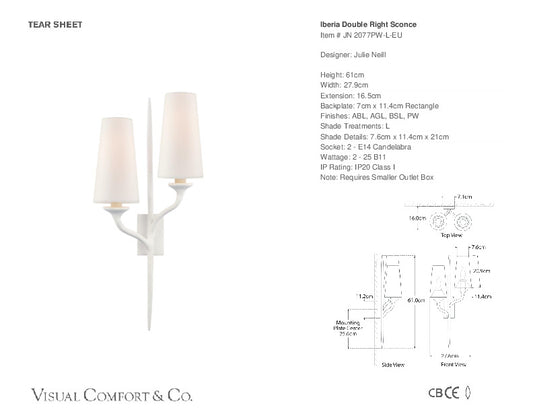 Visual Comfort Iberia Double Right Sconce