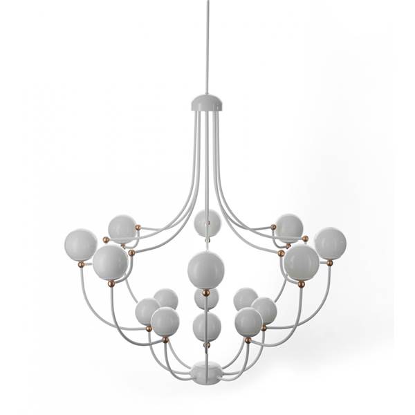 Mm Lampadari Dots 16-Light Chandelier with Copper Highlights White Glass Shades