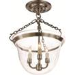 Visual Comfort Country Clear Glass Semi-Flush Bell Jar Lantern in Antique Nickel