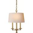 Visual Comfort Classic Three-Light Candle Pendant with Natural Paper Shade in Hand-Rubbed Antique Brass
