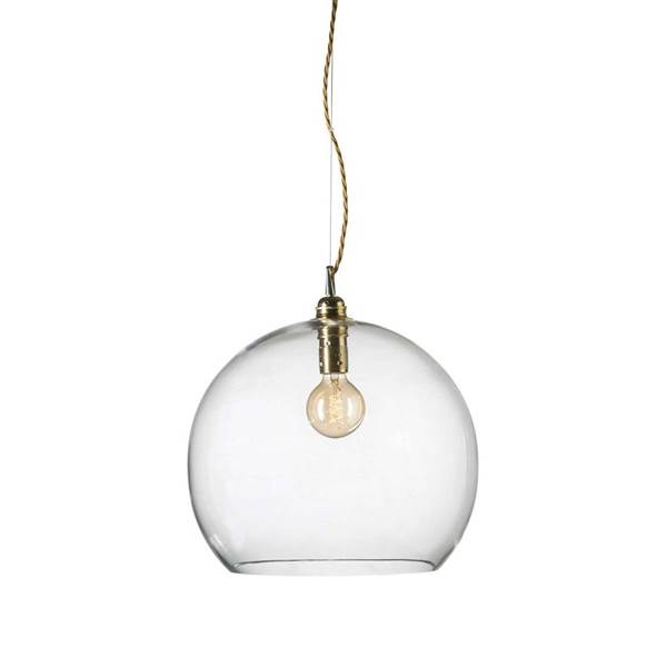 EBB & FLOW Rowan 39cm Extra-Large LED Pendant Brass Metal Fitting with Mouth Blown Glass