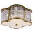Visual Comfort Basil Small Flush Mount with Glass Rods & Frosted Glass Base in Natural Brass and Clear Glass Rods