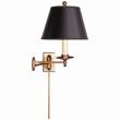 Visual Comfort Dorchester Swing-Arm Wall Lamp  with Black Shade in Antique Burnished Brass
