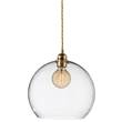 EBB & FLOW Rowan 28cm Large LED Pendant Brass Metal Fitting with Mouth Blown Glass in Clear