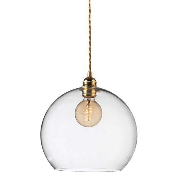 EBB & FLOW Rowan 28cm Large LED Pendant Brass Metal Fitting with Mouth Blown Glass