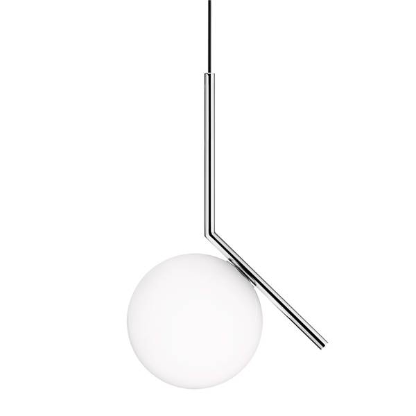 Flos IC S1 Small Steel Pendant with Blown Glass Opal Diffuser