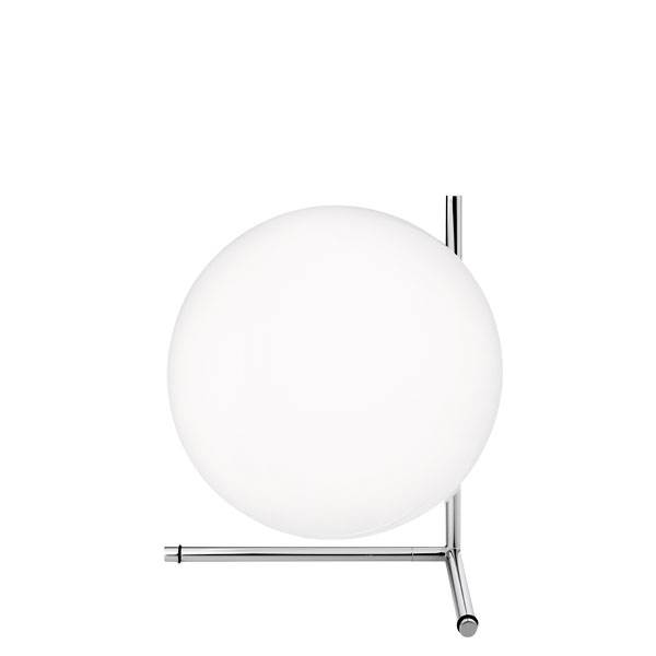 Flos IC T2 Chrome Steel Table Lamp with Blown Glass Opal Diffuser