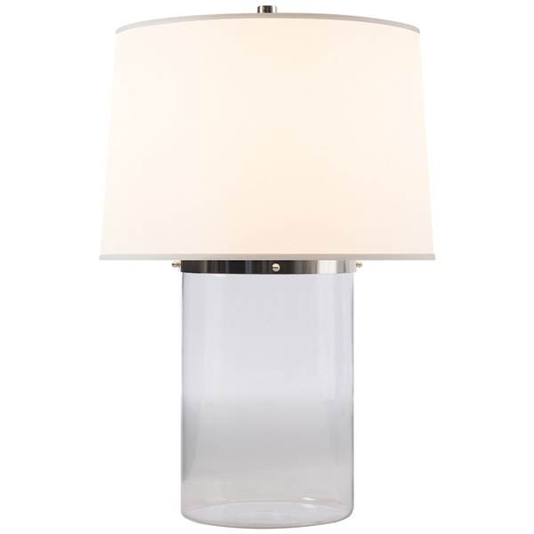 Visual Comfort Simple Clear Glass Cylinder Table Lamp with Silk Shade