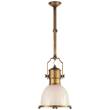 Visual Comfort Country Small White Glass Pendant in Antique Burnished Brass