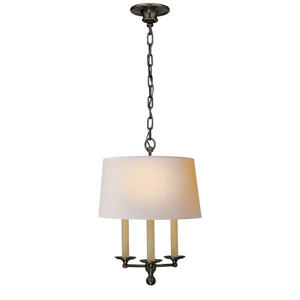 Visual Comfort Classic Three-Light Candle Pendant with Natural Paper Shade