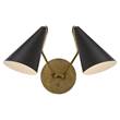 Visual Comfort Clemente Double Arm Downward Wall Light with Antique Brass Base in Matt Black Shades