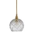 EBB & FLOW Rowan Small Mouth Blown Lead Crystal LED Pendant with Cut Pattern & Large-Check in Gold