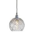 EBB & FLOW Rowan Small Mouth Blown Lead Crystal LED Pendant with Cut Pattern & Large-Check in Silver