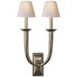 Visual Comfort French Deco Horn Double Wall Light with Natural Paper Shades in Antique Nickel