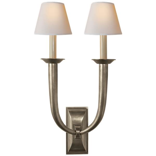 Visual Comfort French Deco Horn Double Wall Light with Natural Paper Shades