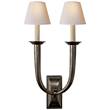 Visual Comfort French Deco Horn Double Wall Light with Natural Paper Shades in Bronze