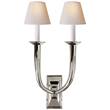 Visual Comfort French Deco Horn Double Wall Light with Natural Paper Shades in Polished Nickel