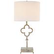 Visual Comfort Quatrefoil Table Lamp with Linen Shade in Belgian White