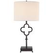 Visual Comfort Quatrefoil Table Lamp with Linen Shade in Aged Iron