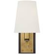 Visual Comfort Watson Small Wall Light with Linen Shade in Bronze & Hand-Rubbed Antique Brass