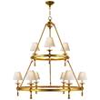 Visual Comfort Classic Two-Tier Ring Chandelier with Natural Paper Shades in Antique Brass
