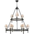 Visual Comfort Classic Two-Tier Ring Chandelier with Natural Paper Shades in Bronze