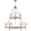 Visual Comfort Classic Two-Tier Ring Chandelier with Natural Paper Shades in Polished Nickel