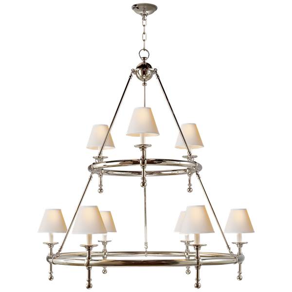 Visual Comfort Classic Two-Tier Ring Chandelier with Natural Paper Shades